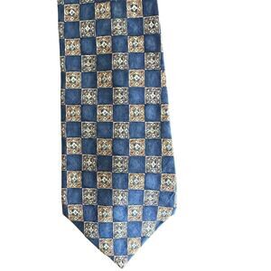 Vintage Chaps Ralph Lauren Men's 100% Silk Neck Tie Blue Geometric Designer USA